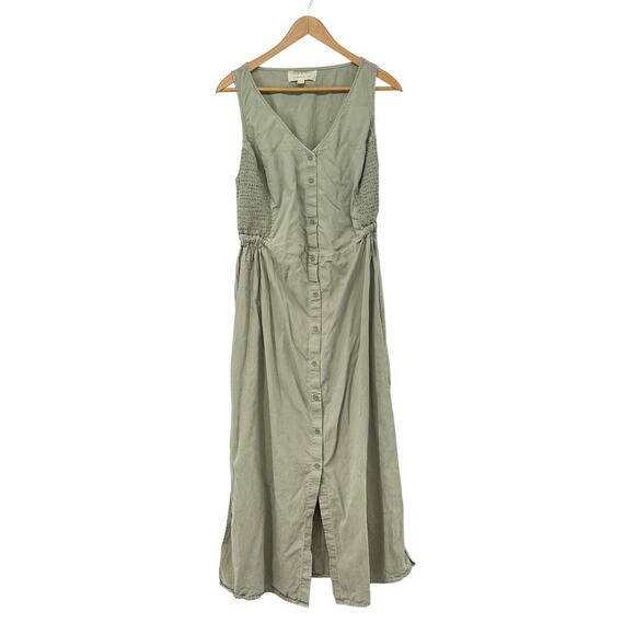 Cloth and Stone Anthropologie Sage Green Midi Dress 1X Boho Lagenlook Minimalist - Picture 3 of 7